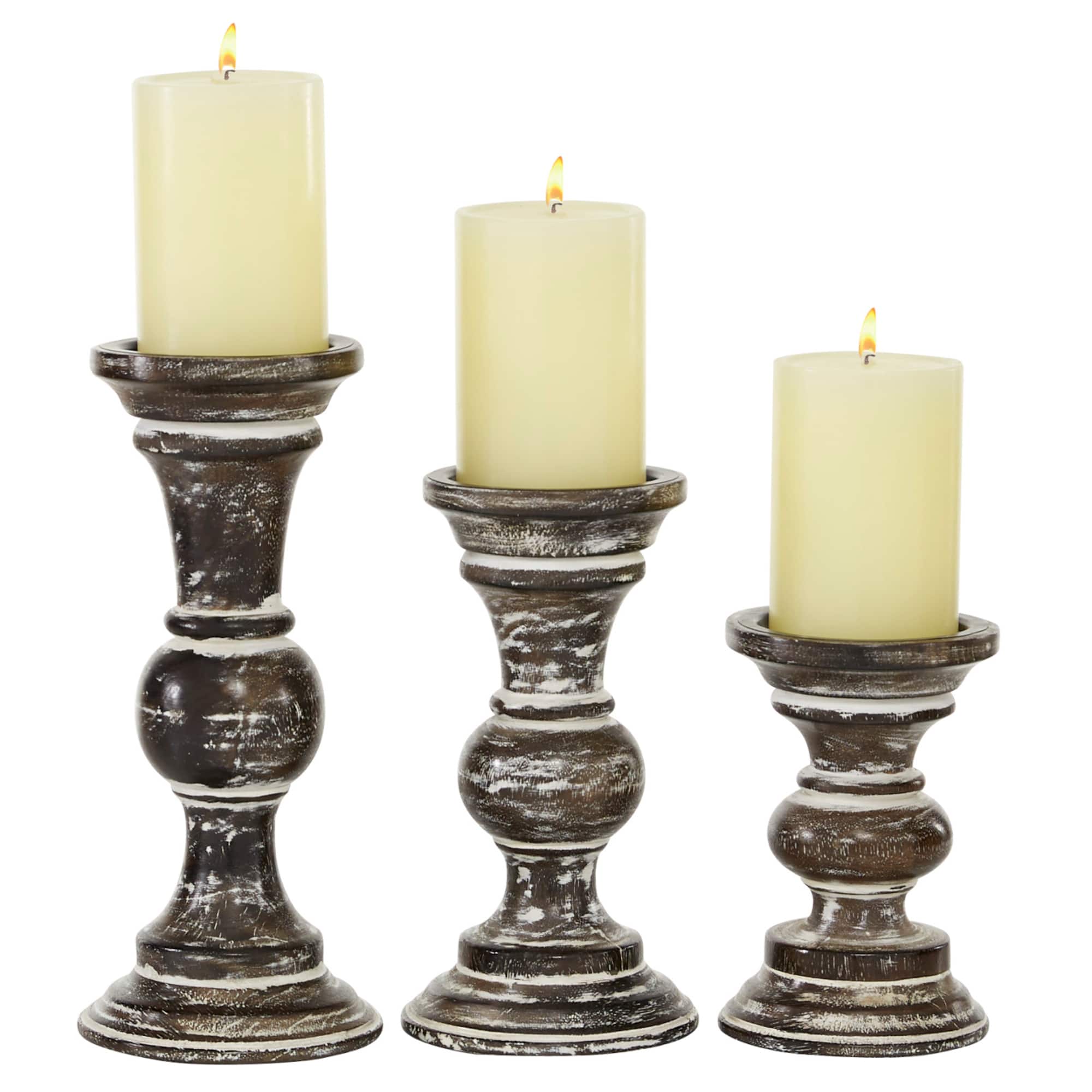 Mango Wood Country Cottage Candle Holder Set